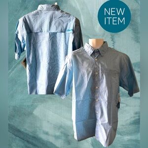 Bimini Bay Medium M Blue Checked Short Sleeve Vented Wicking Fishing Shirt NWT